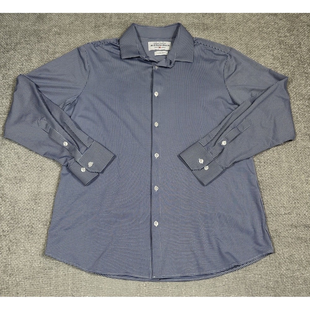 Mizzen+Main Shirt Mens XL Blue White Gingham Spinnaker Trim Fit Performance